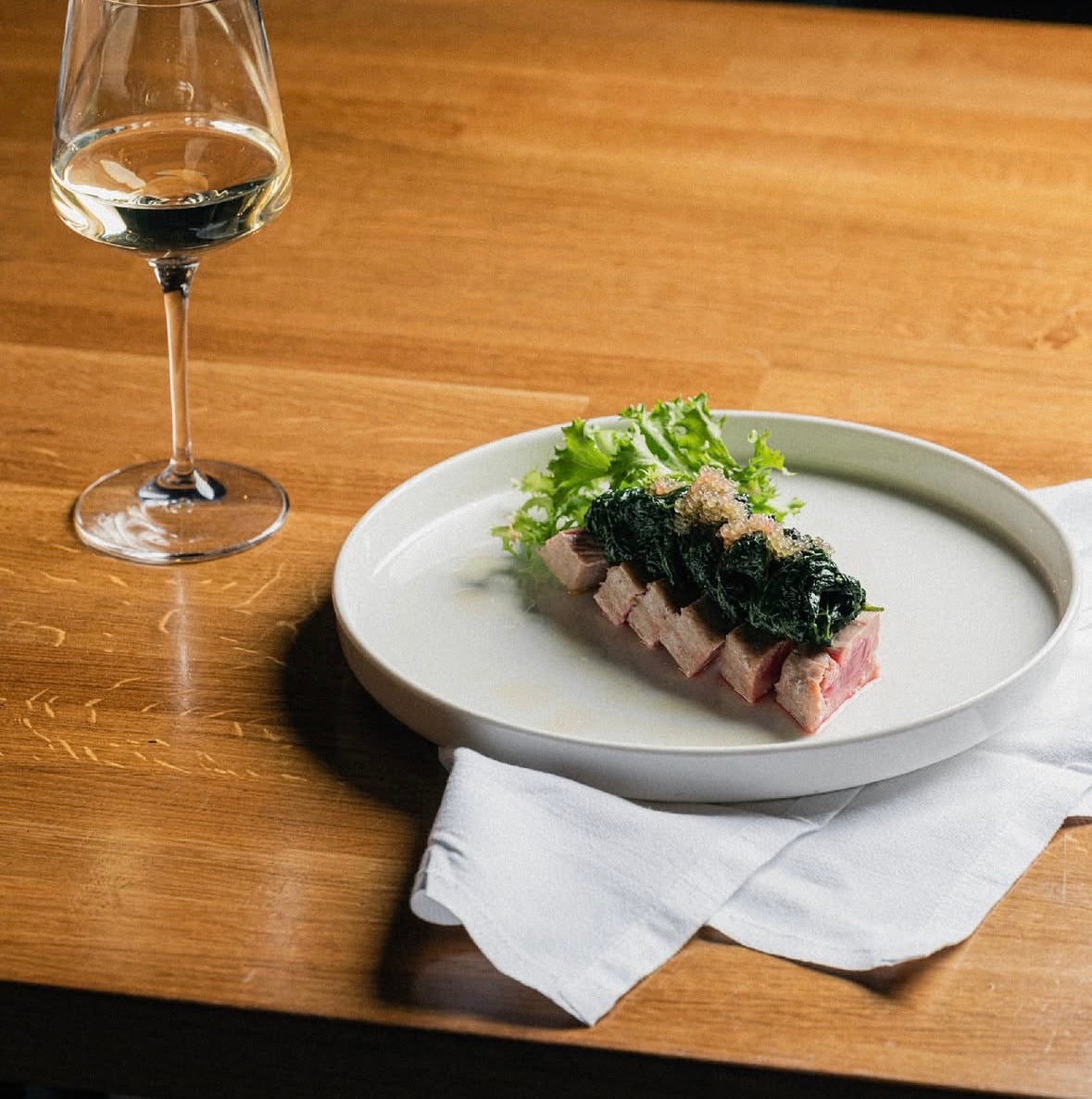 Seafood dish with wine pairing